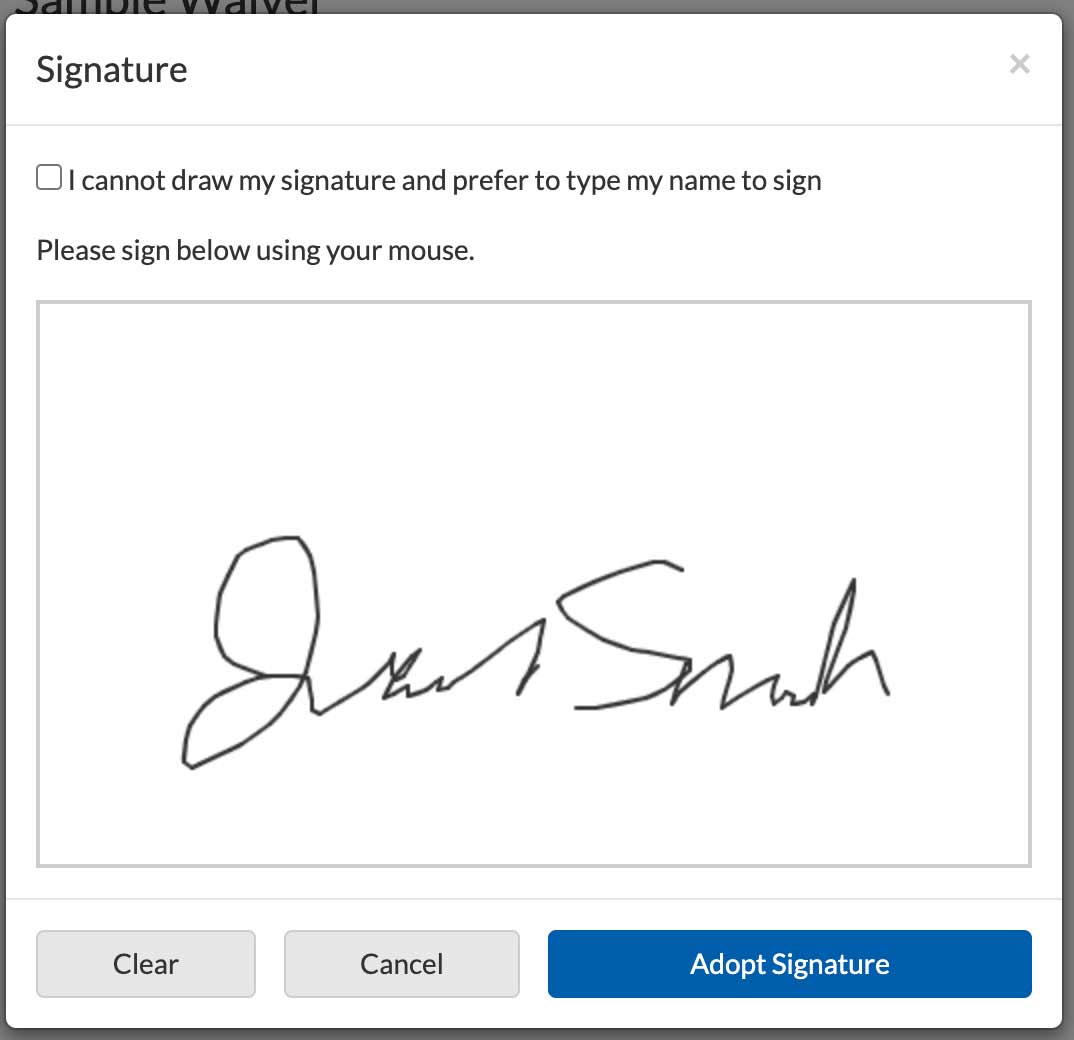 WaiverFile On-Screen Handwritten Signature Box