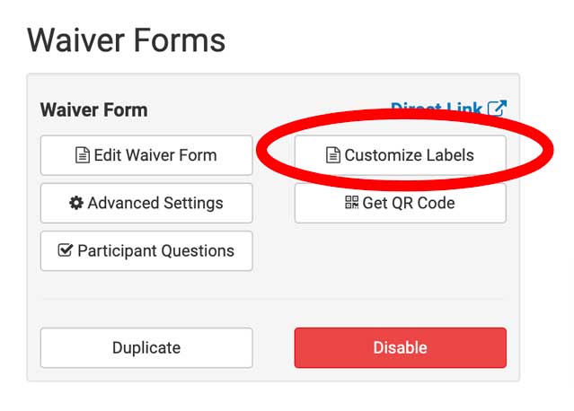 Customize labels button