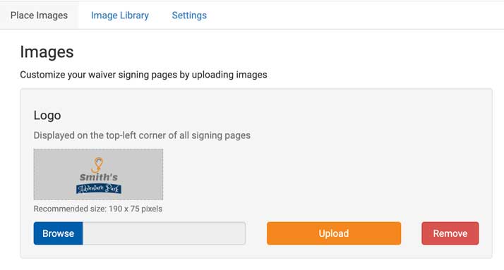 Waiver Logo Image Upload Screen