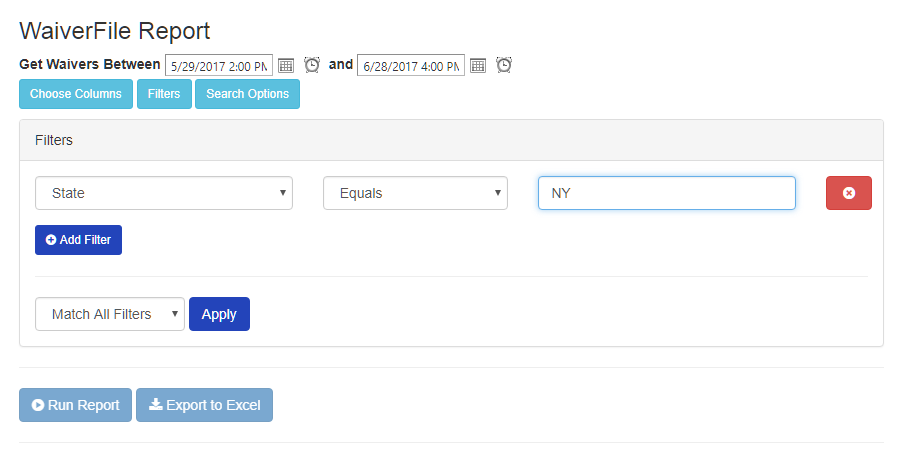 Waiver Report Filters-Criteria