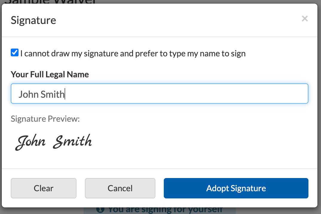 WaiverFile typed signature for visually impaired