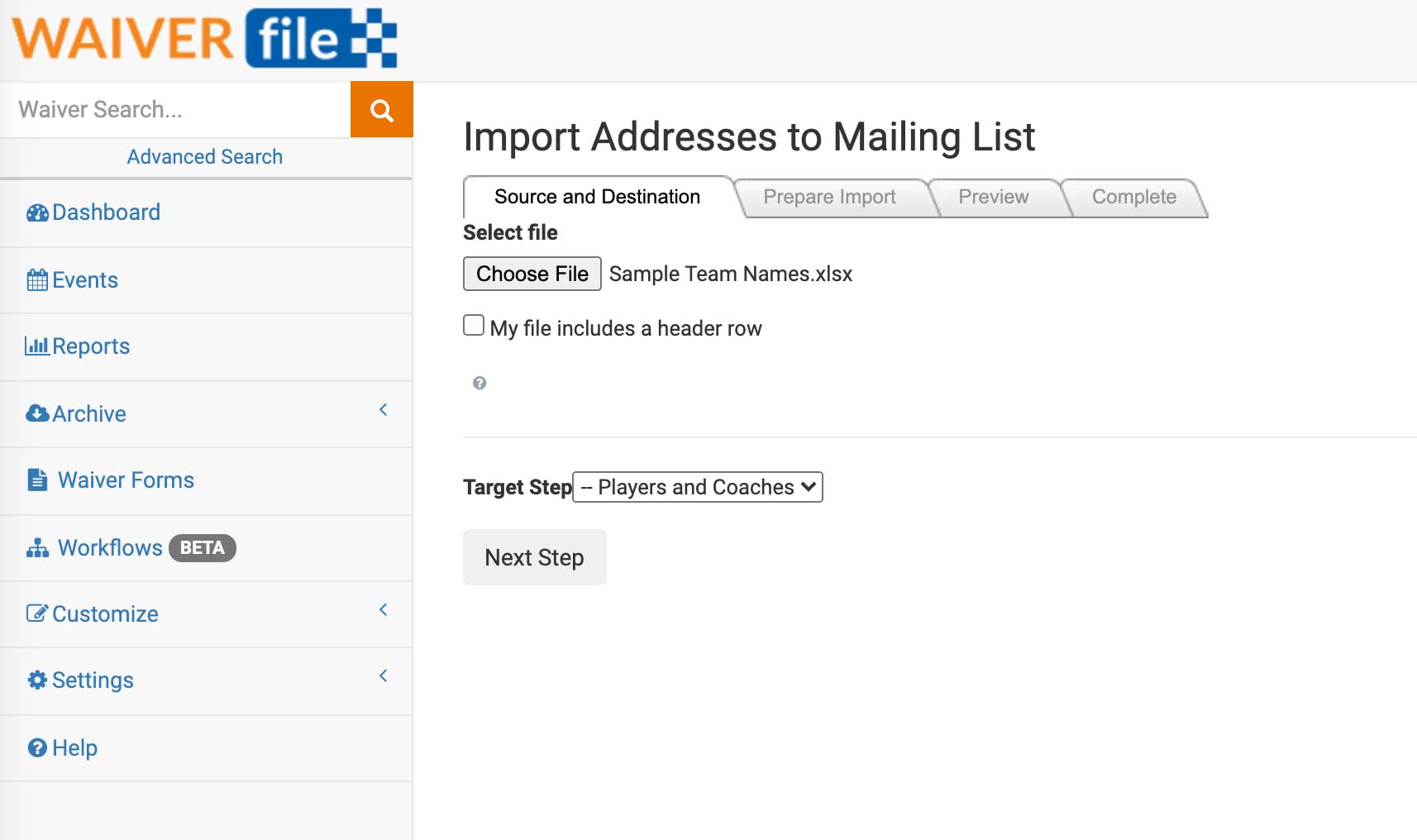 WaiverFile Import Excel Workflow