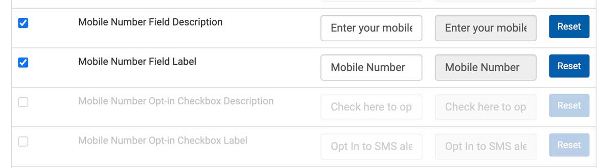 Customize SMS number entry labels