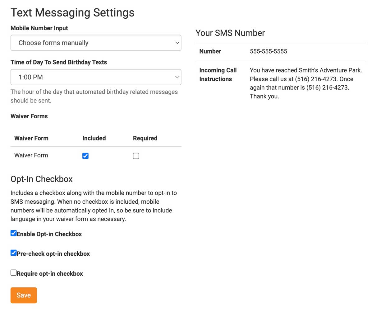 Text Messaging Settings Screenshot