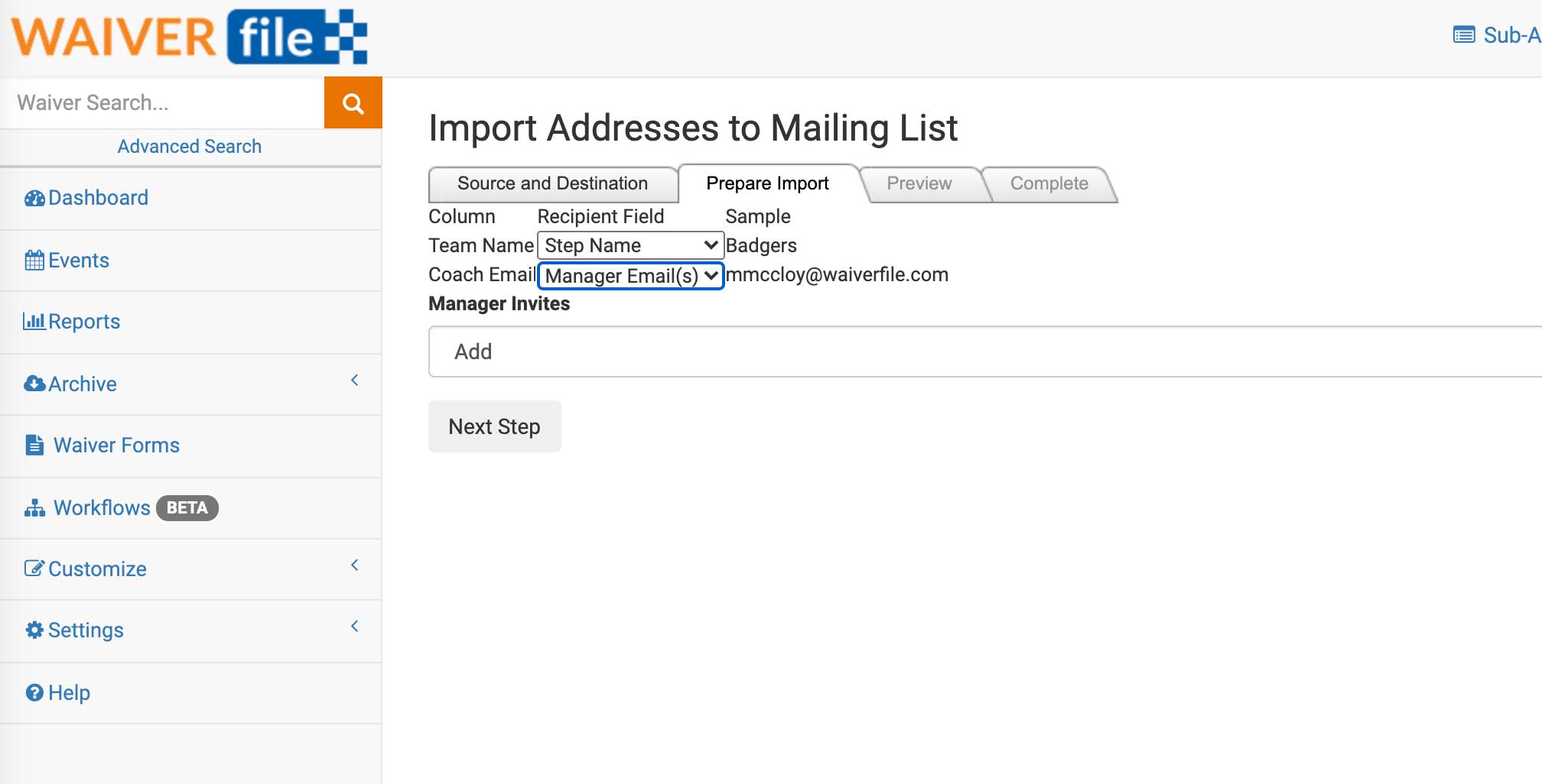 WaiverFile Excel Import Field Mapping