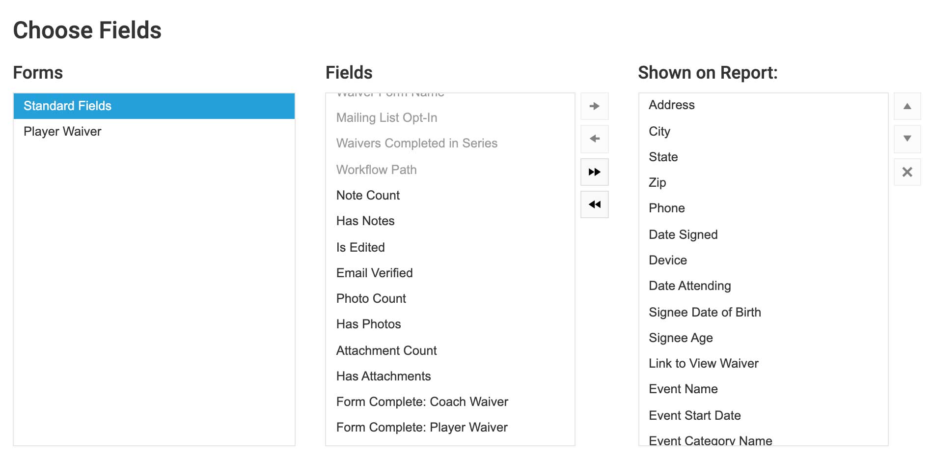 Field selector screenshot