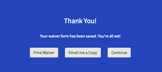 WaiverFile confirmation screen