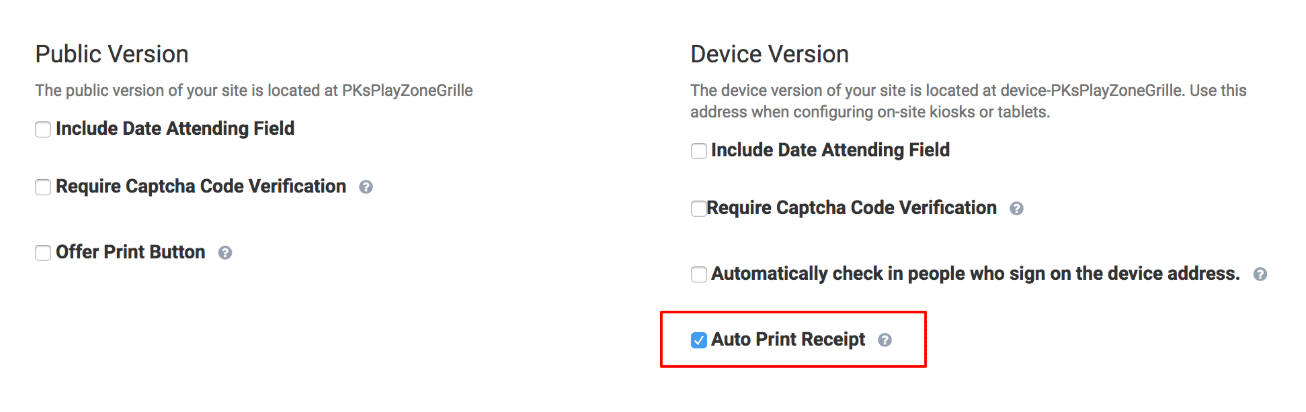 auto print receipt mode