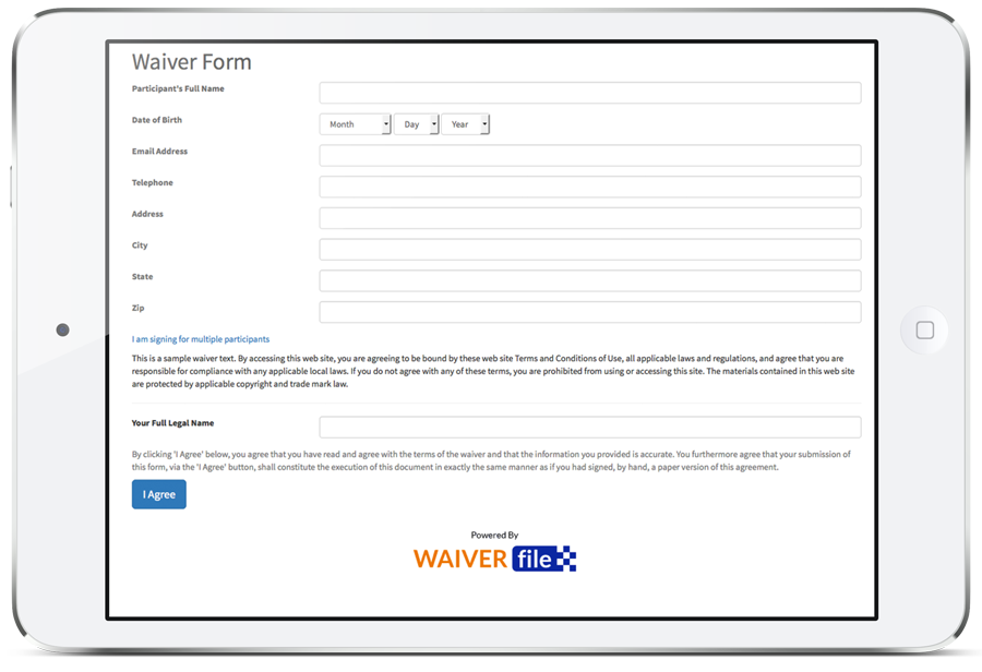 Waiver Form Entry on an iPad