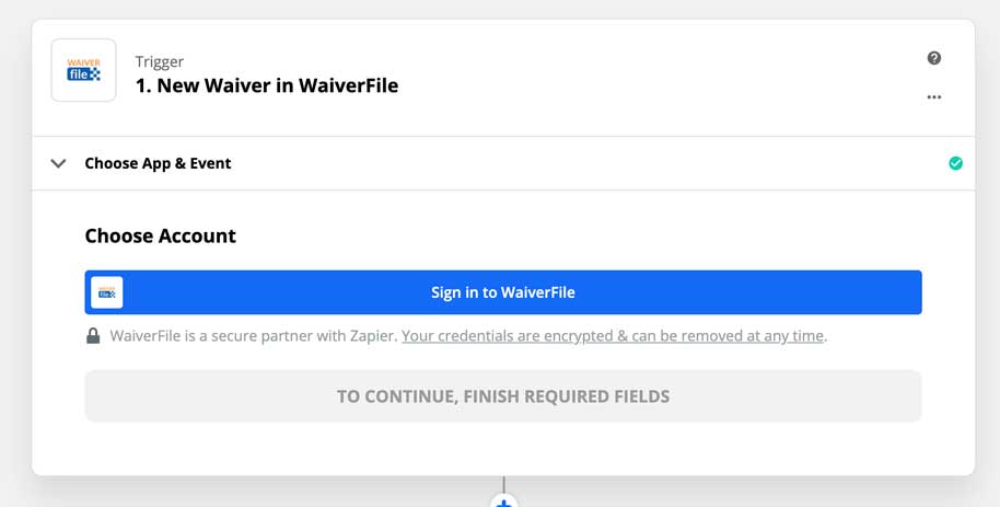 Zapier WaiverFile Screenshot