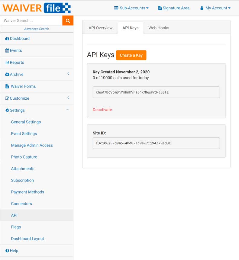 Zapier WaiverFile Screenshot